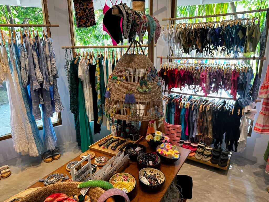Clothing and jewelry at a shop at Emerald Faarufushi Resort in the Maldives.