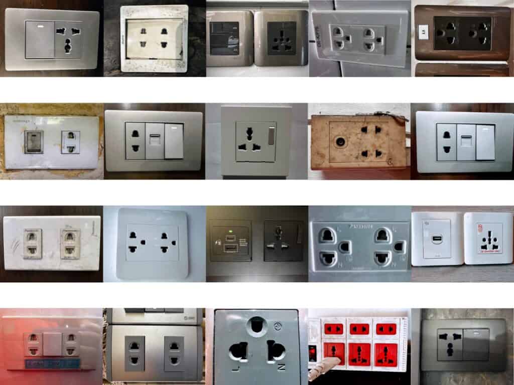 Collage of electrical wall sockets for Vietnam.