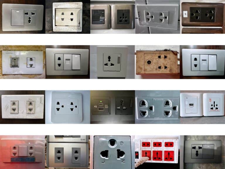 Collage of electrical wall sockets for Vietnam.